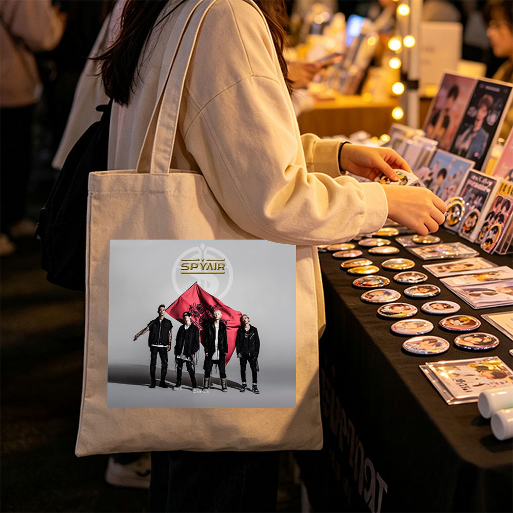 SPYAIR Band Members Standing with Red Flag in Studio Portrait - Canvas tote bags