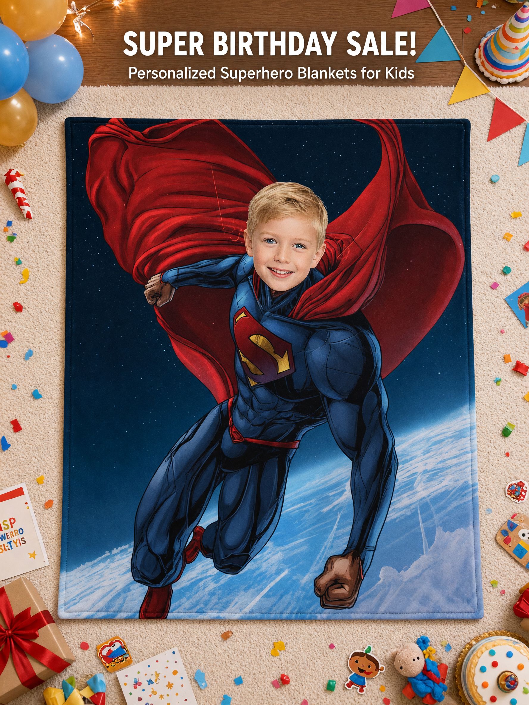Personalized Superhero Face Photo Flannel Throw Blanket Ultra Soft Anti-Pilling Fleece Bed Cover Ideal Custom Gift