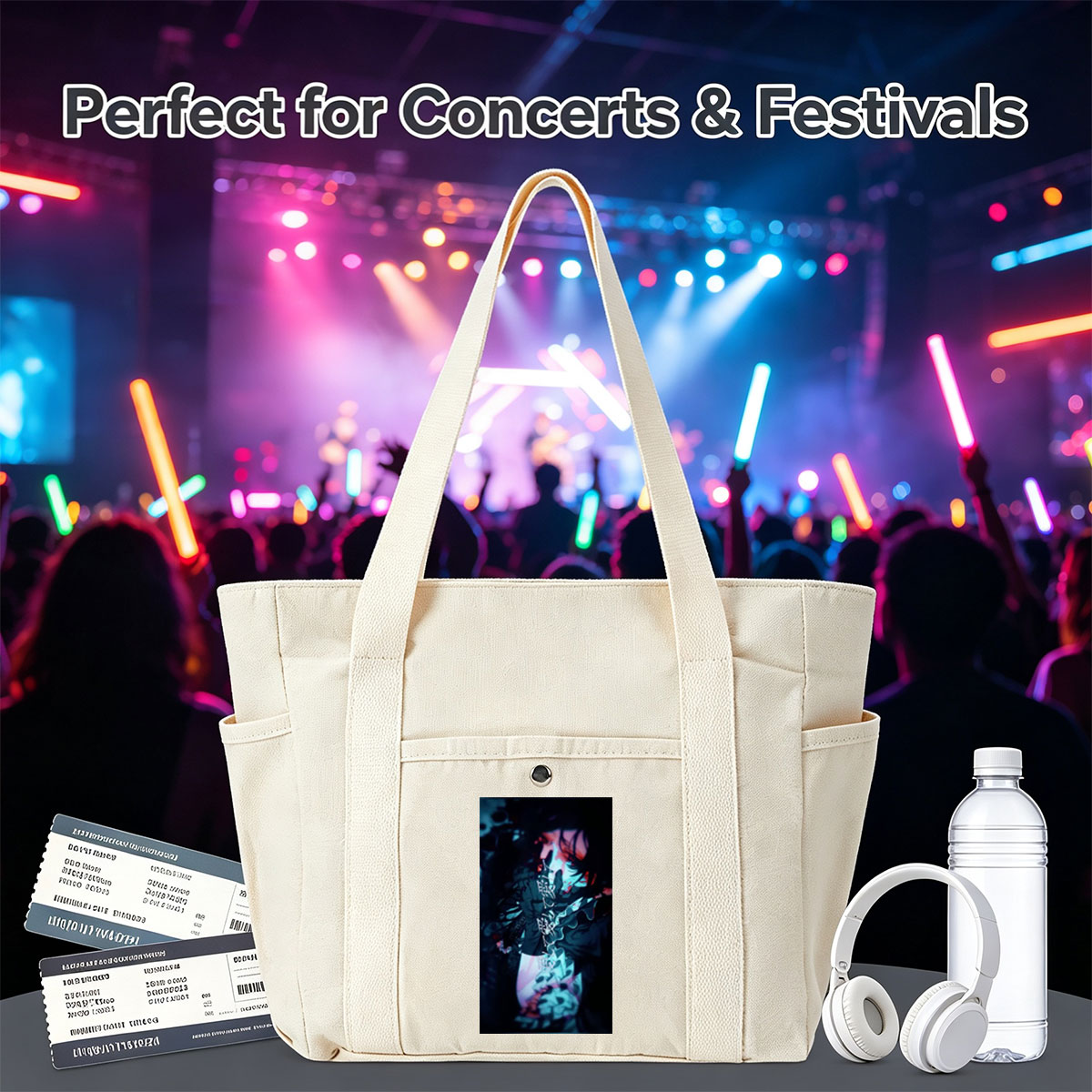 Mitsuru Kirijo in Dark Fantasy Scene with Glowing Text and Dramatic Lighting - Multi-pocket bags