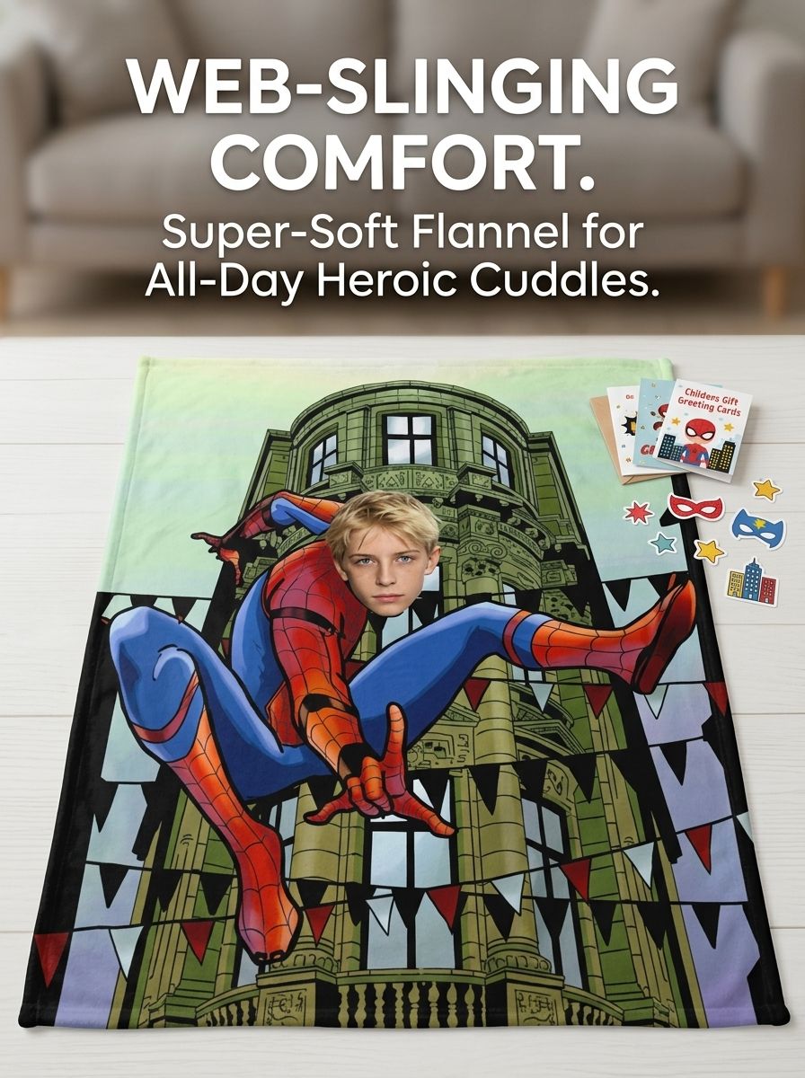 Personalized Custom Face Superhero Flannel Fleece Blanket Ultra Soft Lightweight Throw for Couch Bed Travel Keepsake Gift