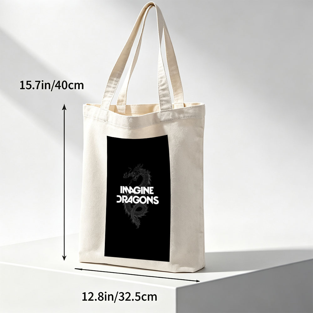 Imagine Dragons Band Logo with Dragon Art on Black Background - Canvas tote bags