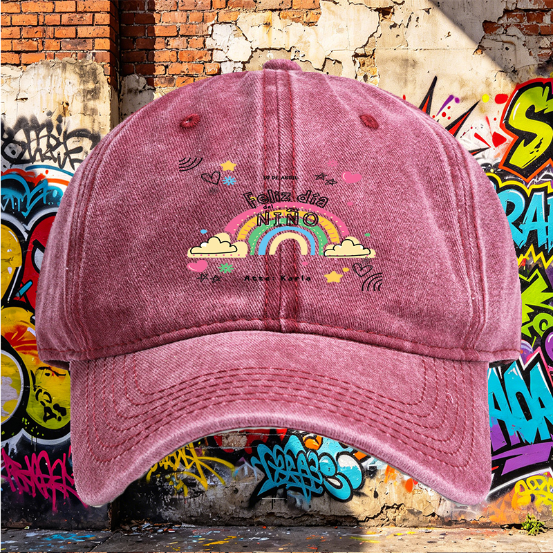 Unisex Classic Washed Hat with Rainbow and 