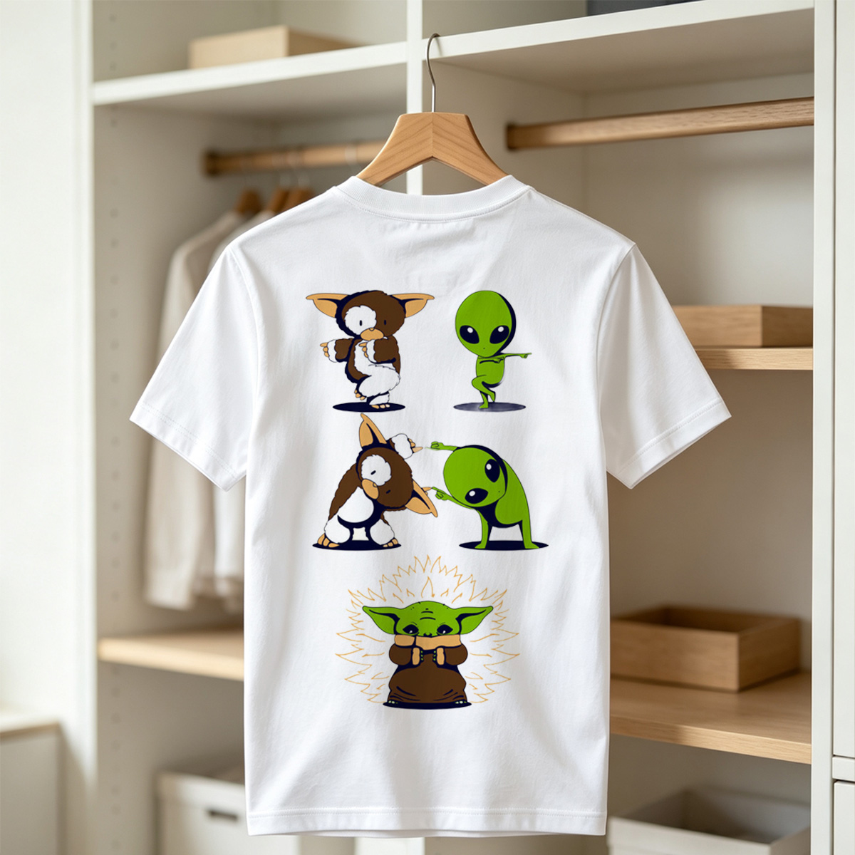Diddy Kong, Alien, and Baby Yoda in Playful Poses - Tee
