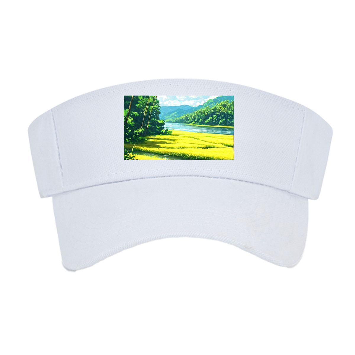 Tropical River Landscape with Lush Greenery and Palm Trees -  Visor cap