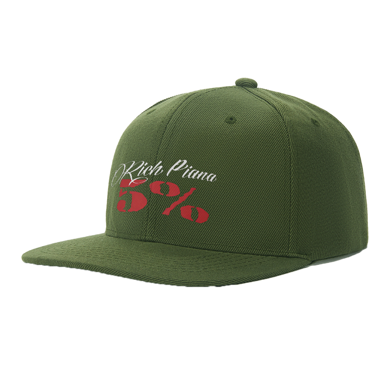 Flat Brim Baseball Cap Rich Piana 5% Logo Print Streetwear Underground Skate Style for Basketball Court Skate Park Urban Athletes and Rap Artists