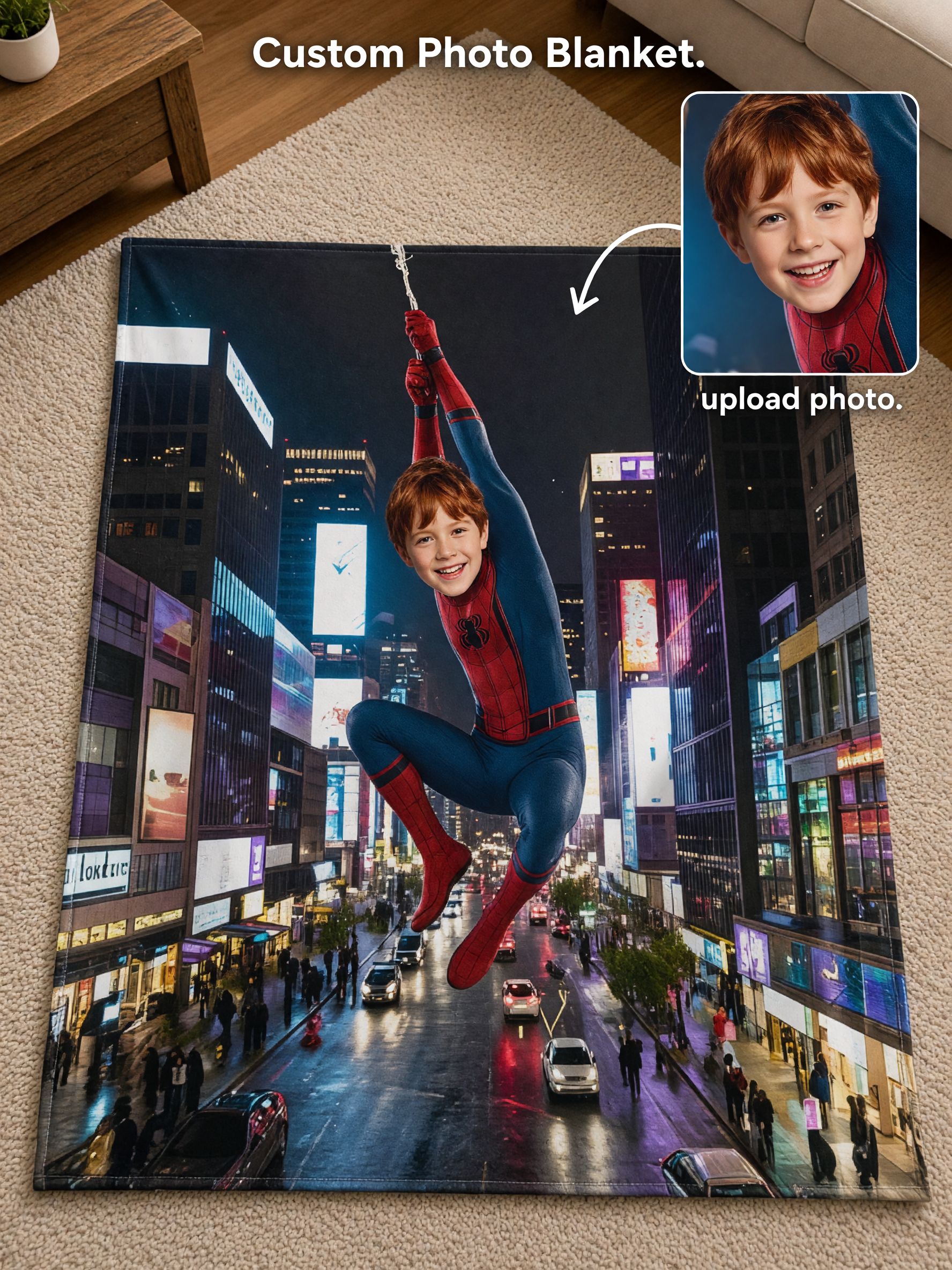 Custom Face Superhero Photo Blanket, Personalized Flannel Fleece Throw for Kids, Ideal Cozy Birthday Keepsake Gift