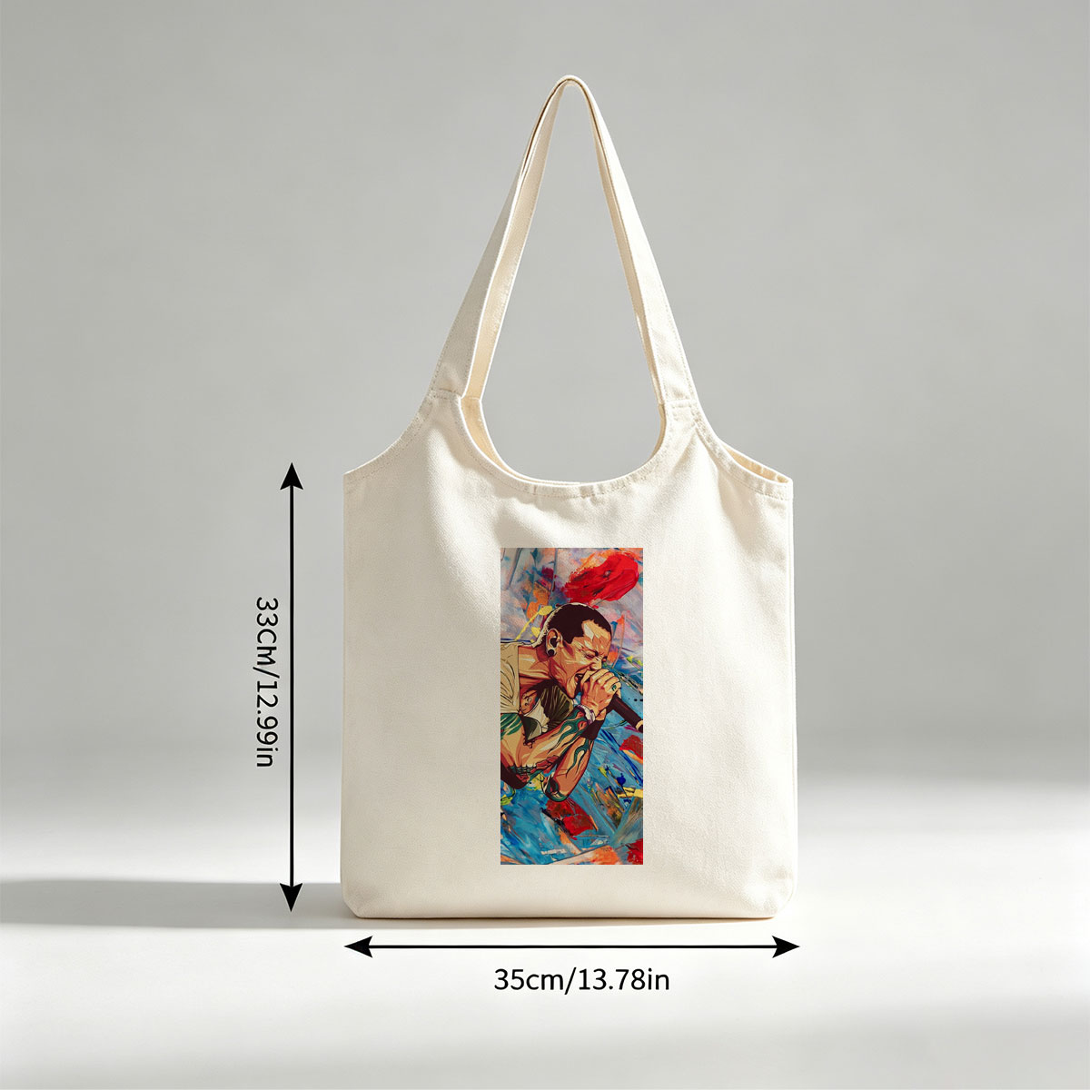 Chris Brown Singing into Microphone in Vibrant Abstract Art Style - Canvas shoulder bags/