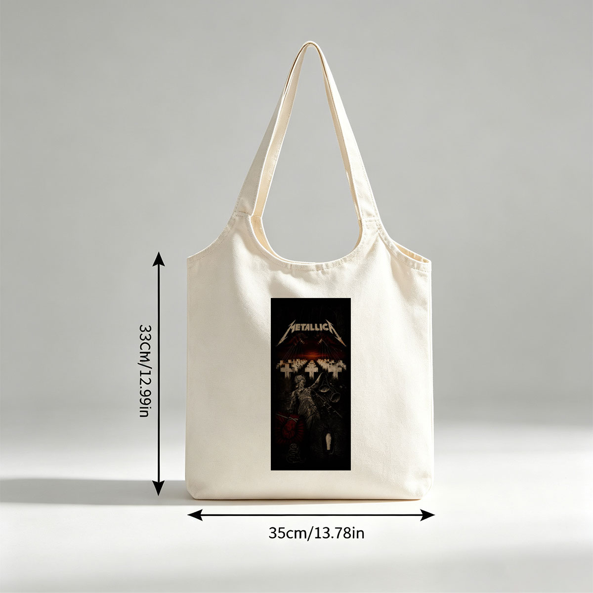 Metallica Cemetery Scene with Statue and Crosses in Dark Atmosphere - Canvas shoulder bags/