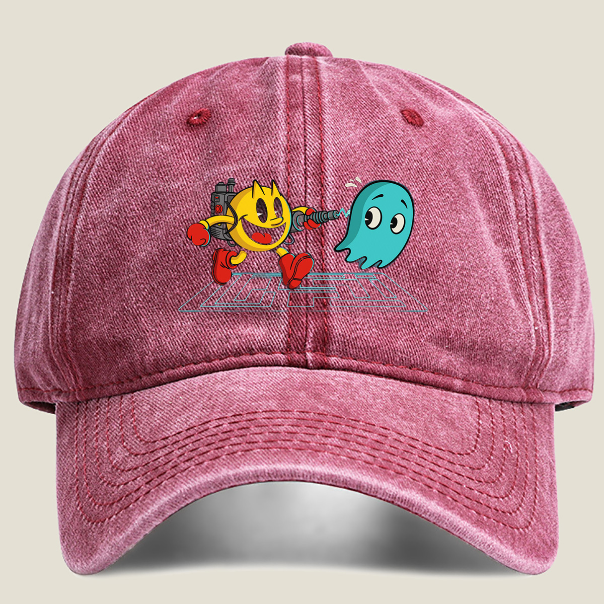 Pac-Man and Ghost in Action - Washed Denim - Baseball Cap