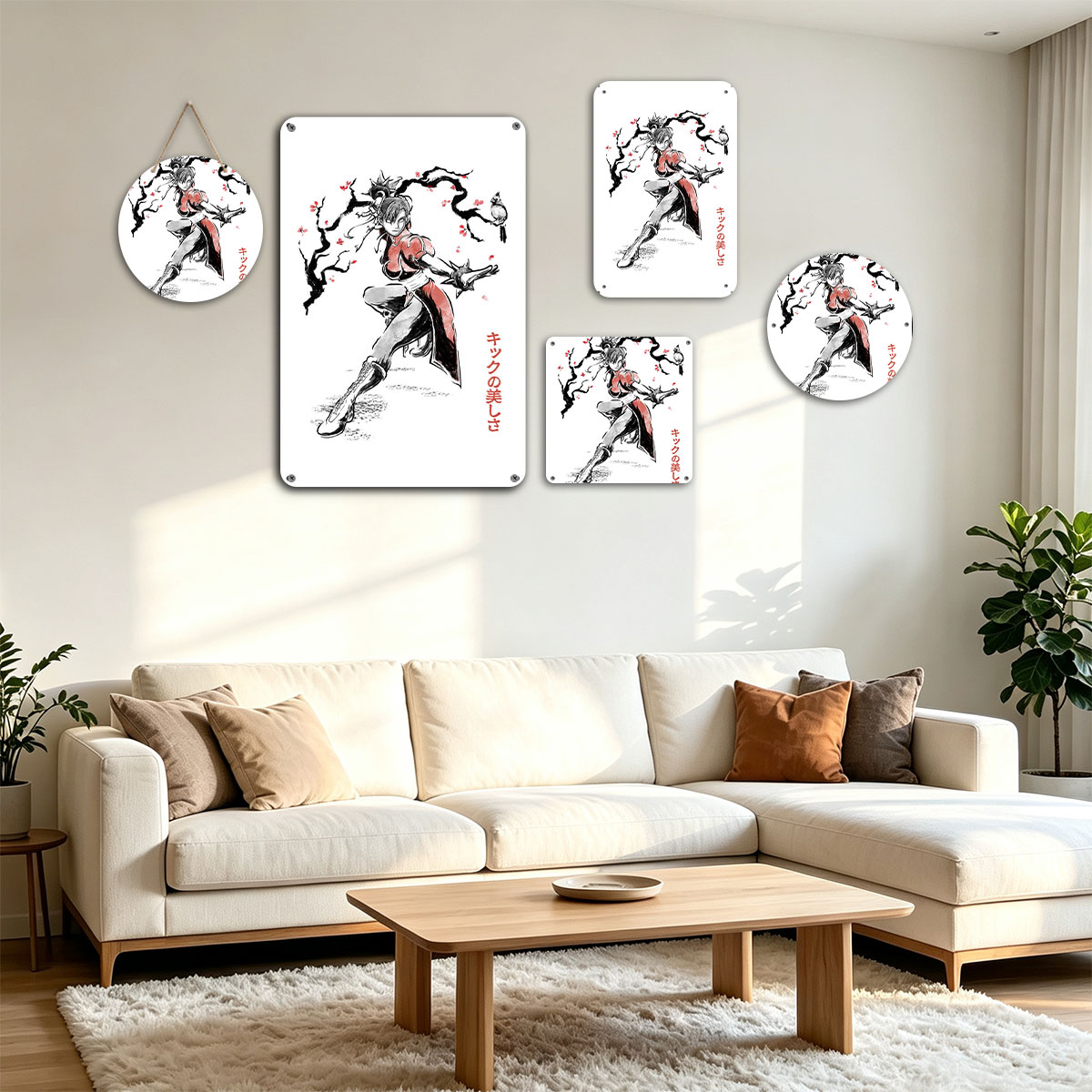 Chun-Li from Street Fighter in a dynamic kick pose with cherry blossoms and a bird, showcasing martial arts elegance - painting