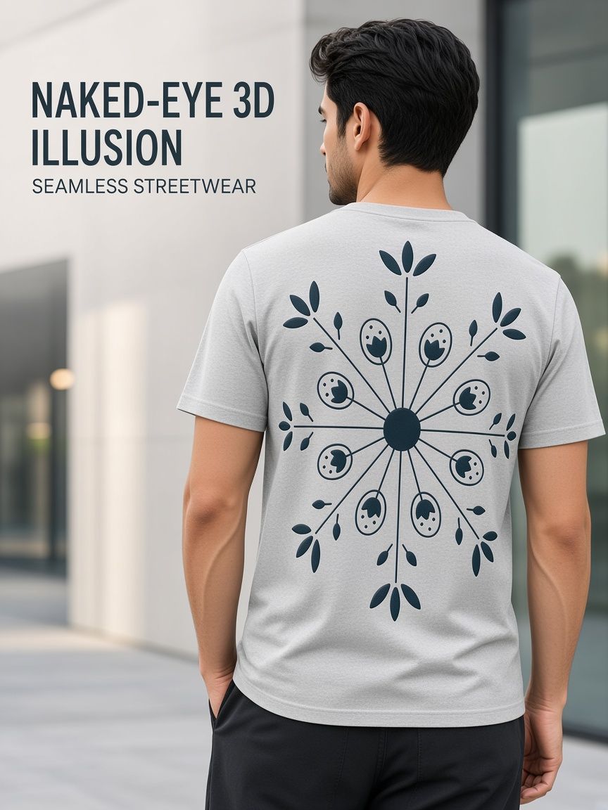 Botanical Mandala 3D Optical Illusion Graphic Tee, Breathable Athletic Mesh T-Shirt for Casual and Sports Wear