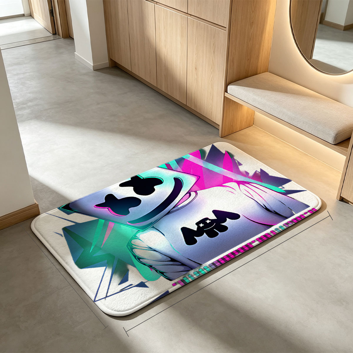 Marshmello DJ in Neon Glow with Music Visualizer - Flannel floor mat