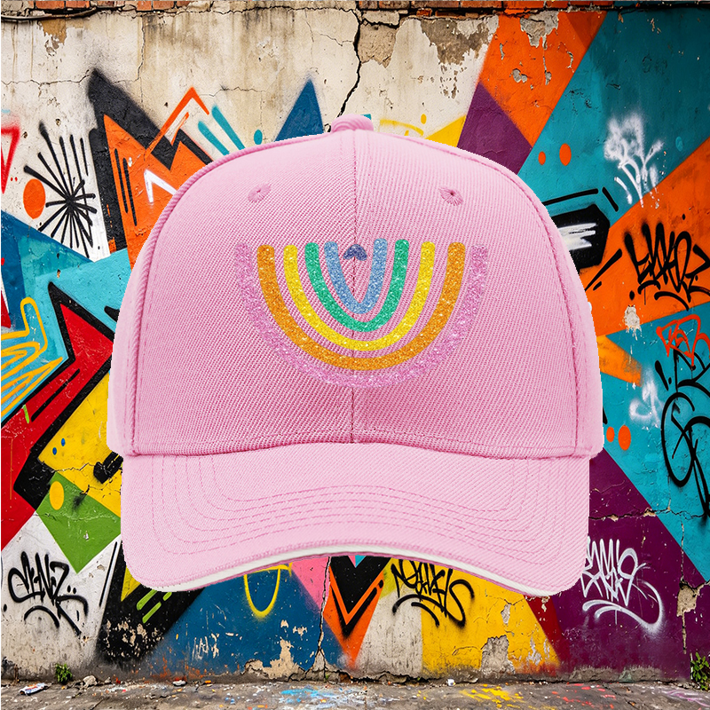 Unisex Classic Sandwich Hat with Glitter Rainbow Heart Print | Perfect for Outdoor Activities, Beach, Festival, and Daily Wear | Ideal for Adults Seeking Fun and Vibrant Style