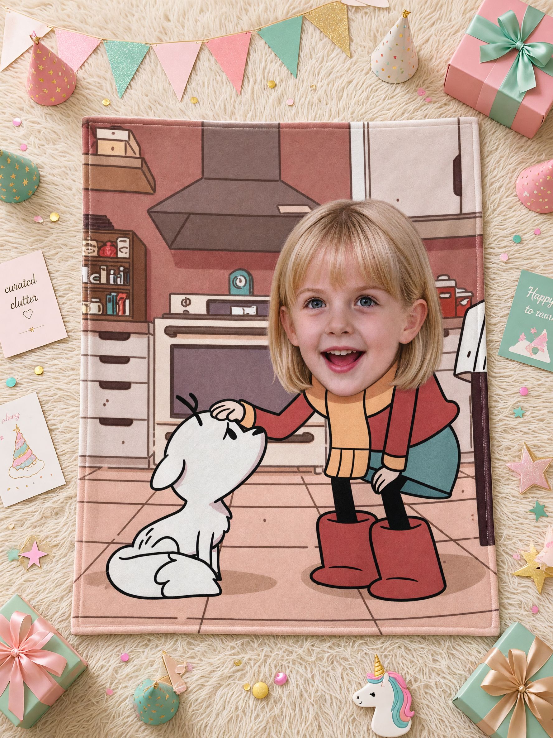 Custom Face Photo Blanket, Personalized Cartoon Portrait Flannel Fleece Throw, Cozy Couch Bed Gift