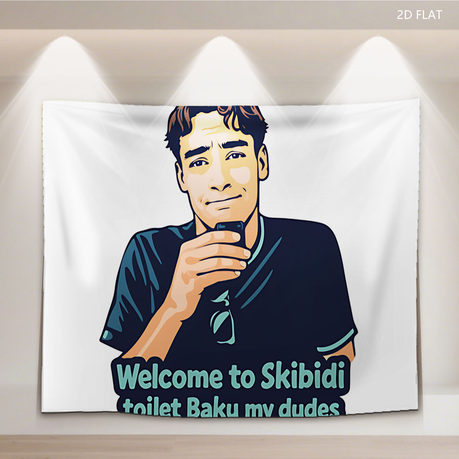 Welcome to Skibidi Toilet Baku My Dudes - Man with Phone Cartoon - Tapestry