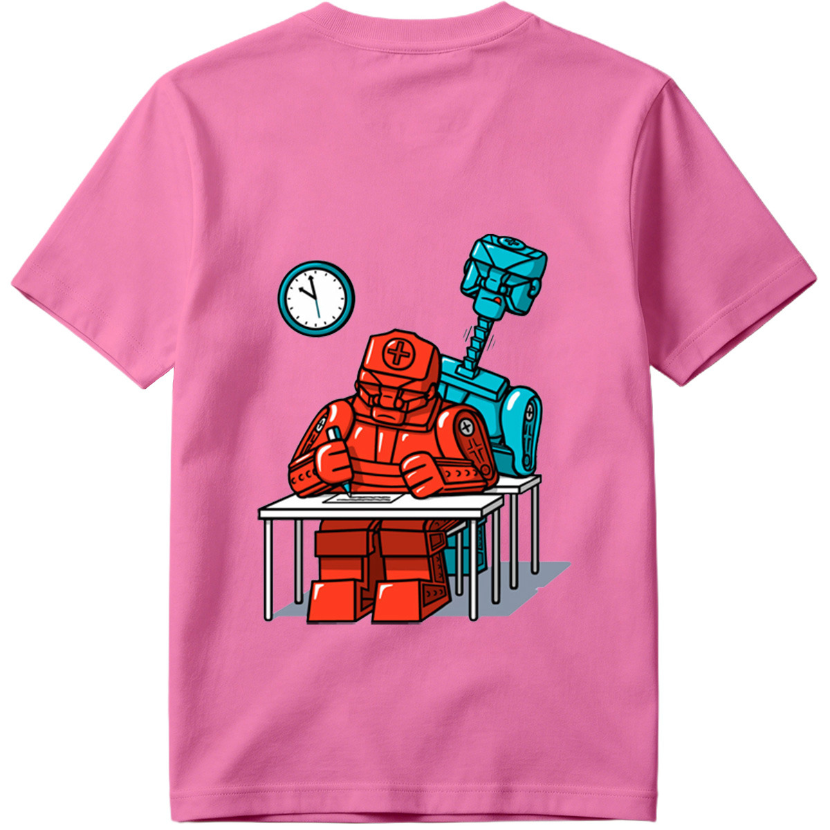 Red Robot Medic Studying at Desk - Tee