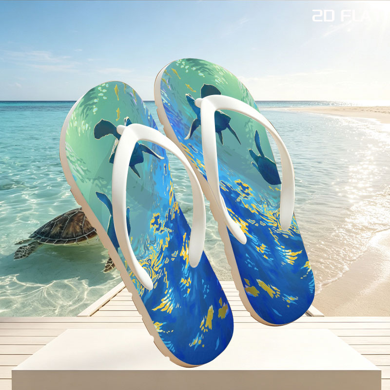 Sea Turtles Gliding Through Sunlit Waters -  flip-flops
