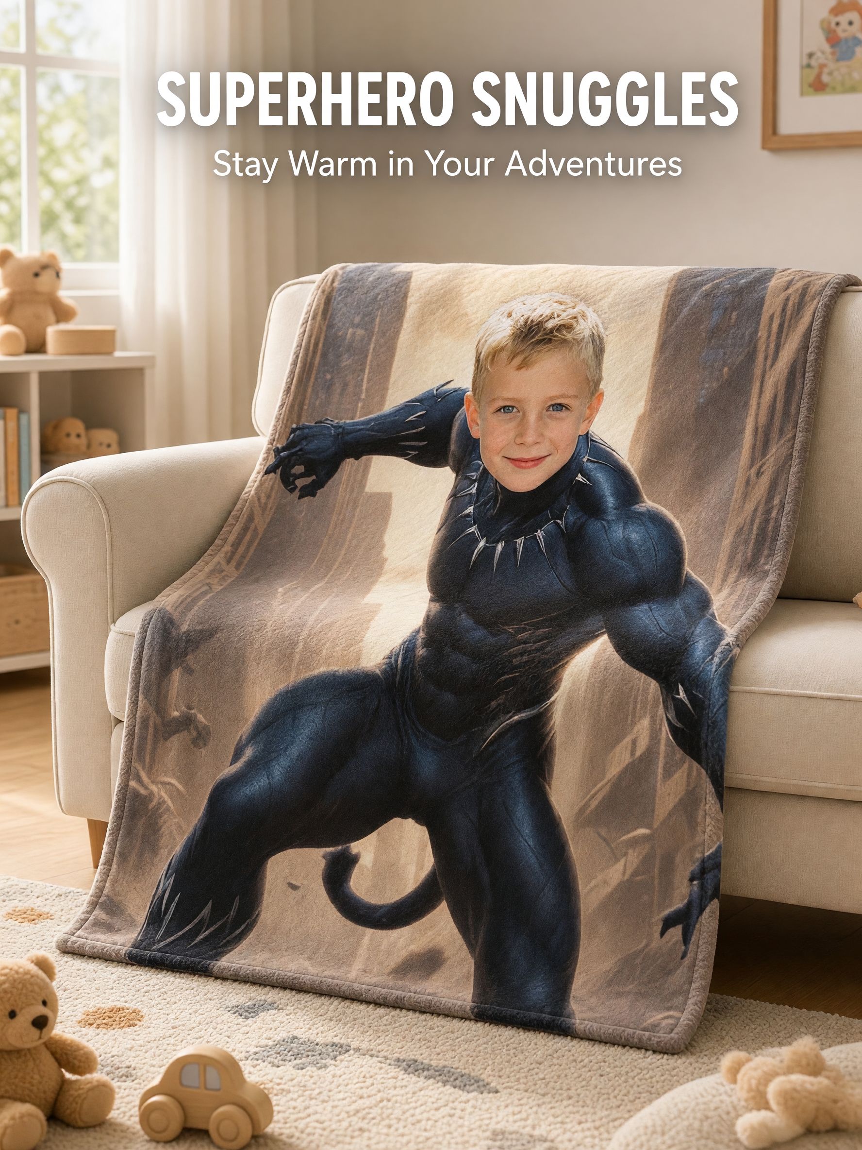 Custom Superhero Photo Blanket Personalized Face Flannel Fleece Throw Skin Friendly Anti Pilling Bed Couch Gift