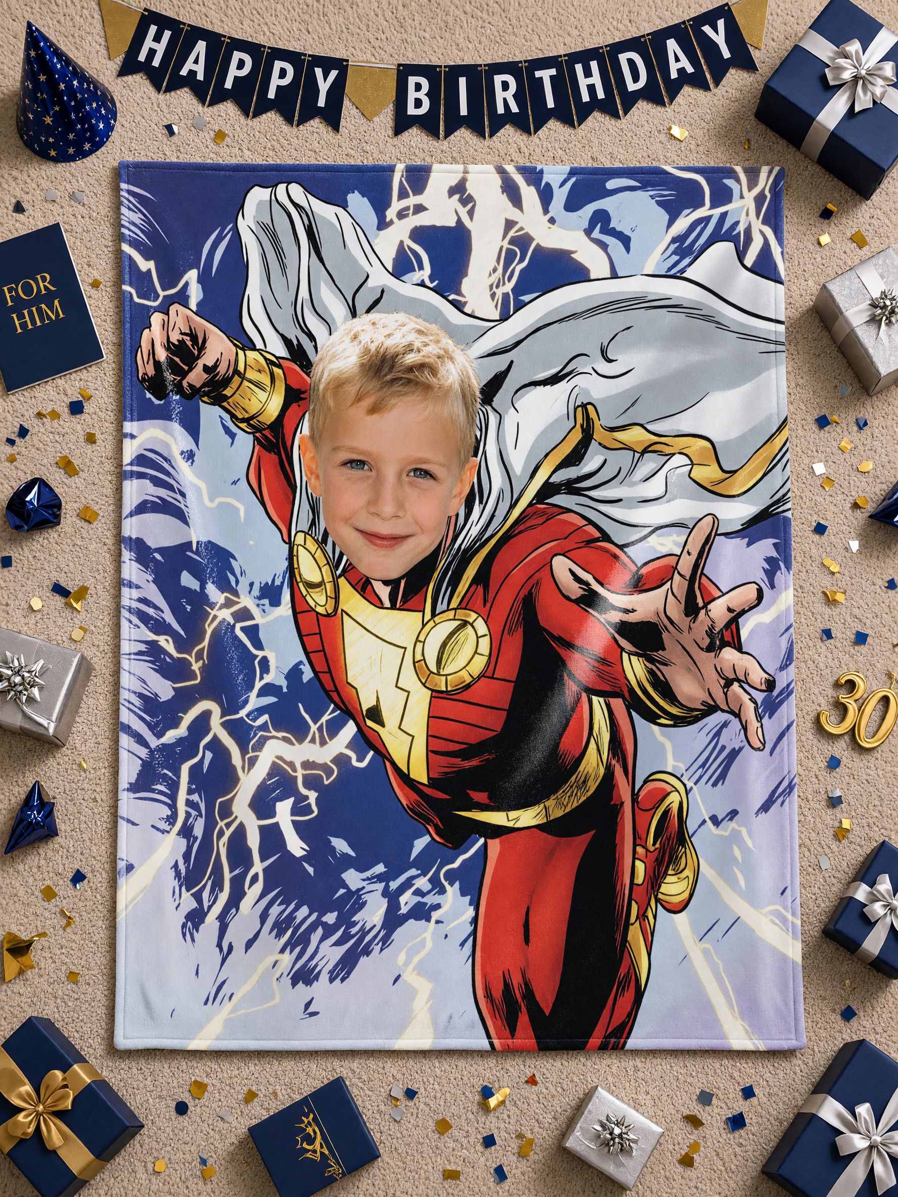 Personalized Superhero Face Photo Blanket Soft Flannel Fleece Throw Cozy Custom Novelty Keepsake Gift for Kids and