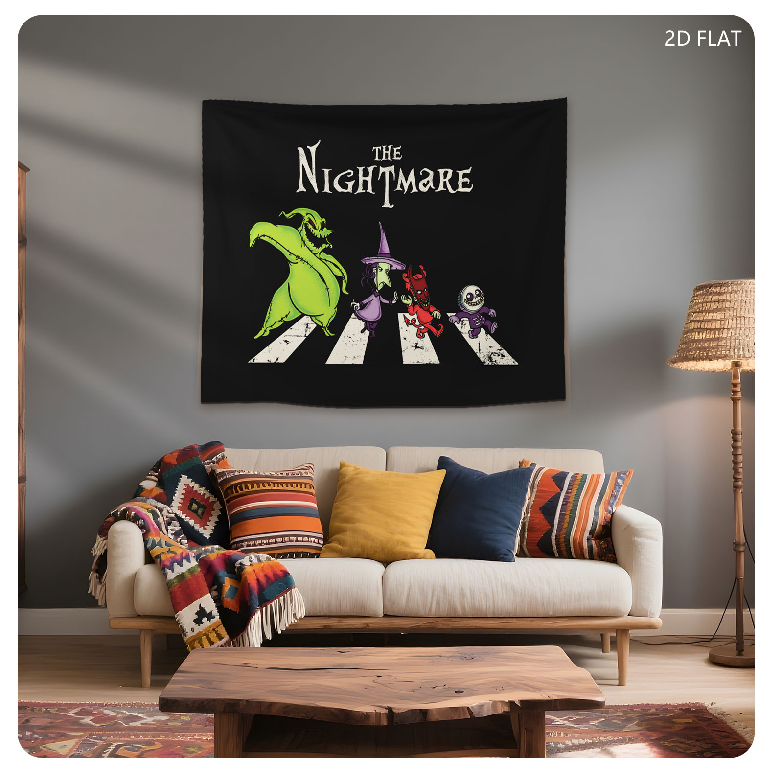 The Nightmare: Oogie Boogie, Witch, Devil, and Skeleton Crossing the Road - Tapestry