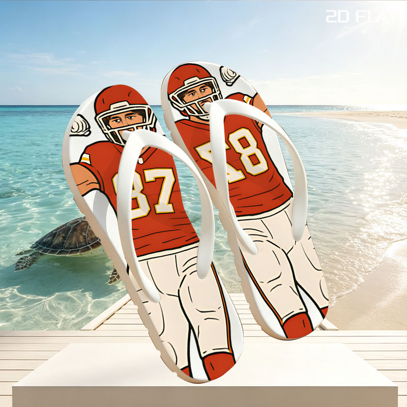 American Football Player #87 Flexing Muscle -  flip-flops