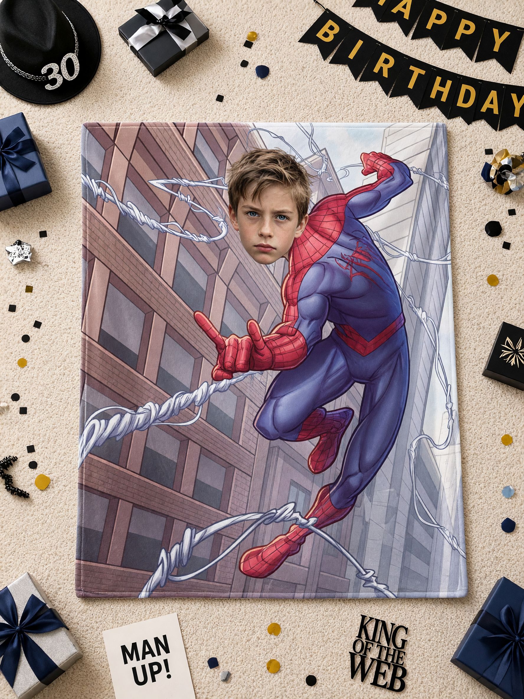 Custom Face Photo Flannel Blanket Personalized Superhero Throw Skin-Friendly Soft Fleece Blanket Ideal Gift for Kids