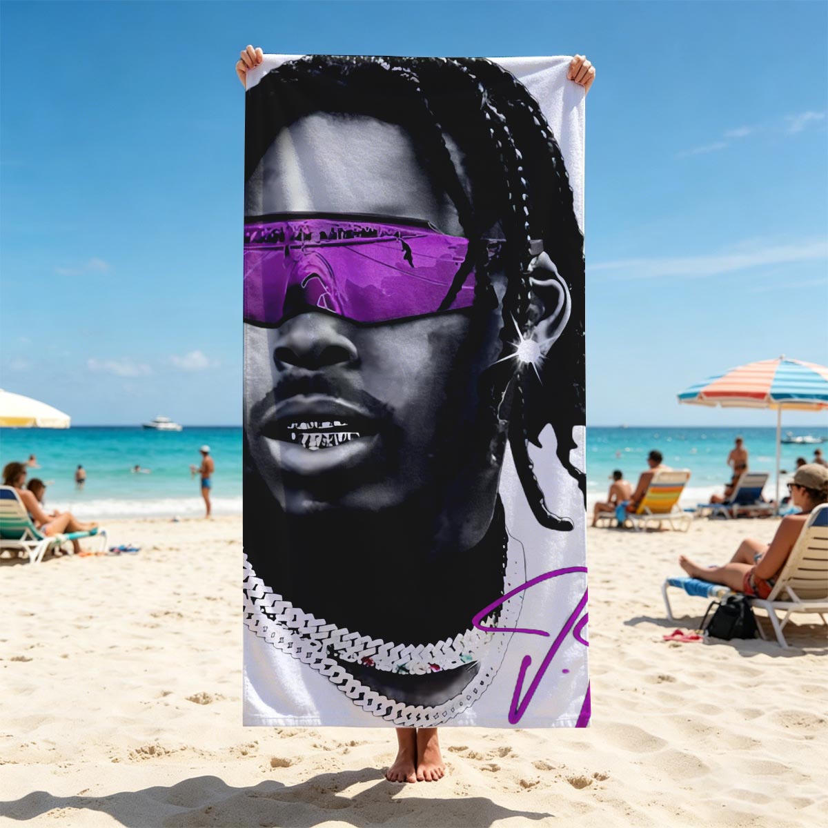 Lil Durk in Purple Sunglasses and Chain Necklace - Beach towels
