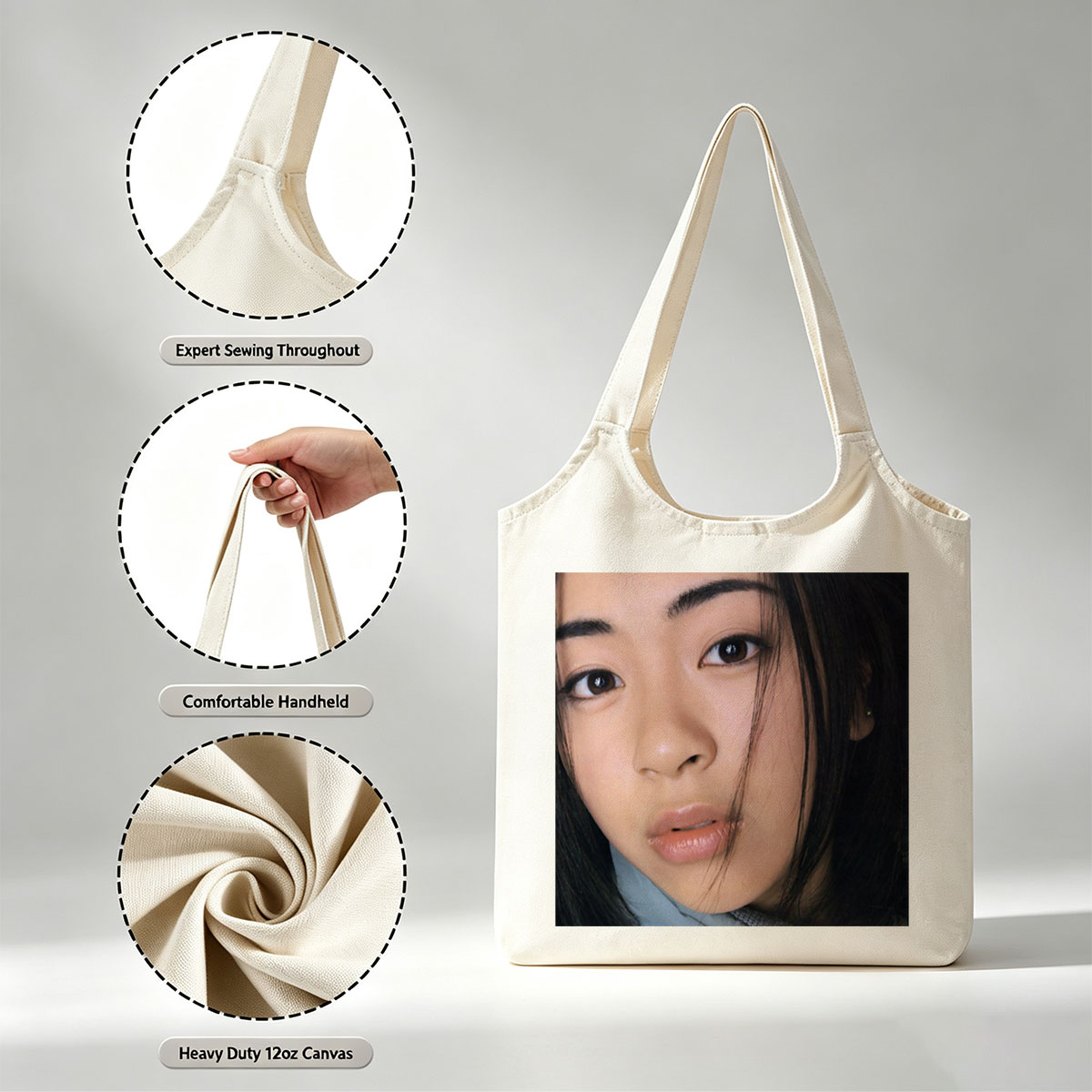 Ayumi Hamasaki Close-Up Portrait with Soft Lighting and Gentle Expression - Canvas shoulder bags/