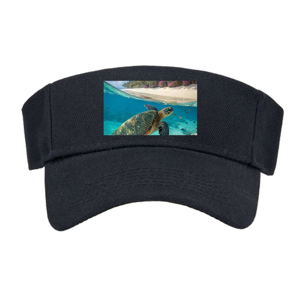 Sea Turtle Swims Near Coral Reef and Tropical Beach -  Visor cap