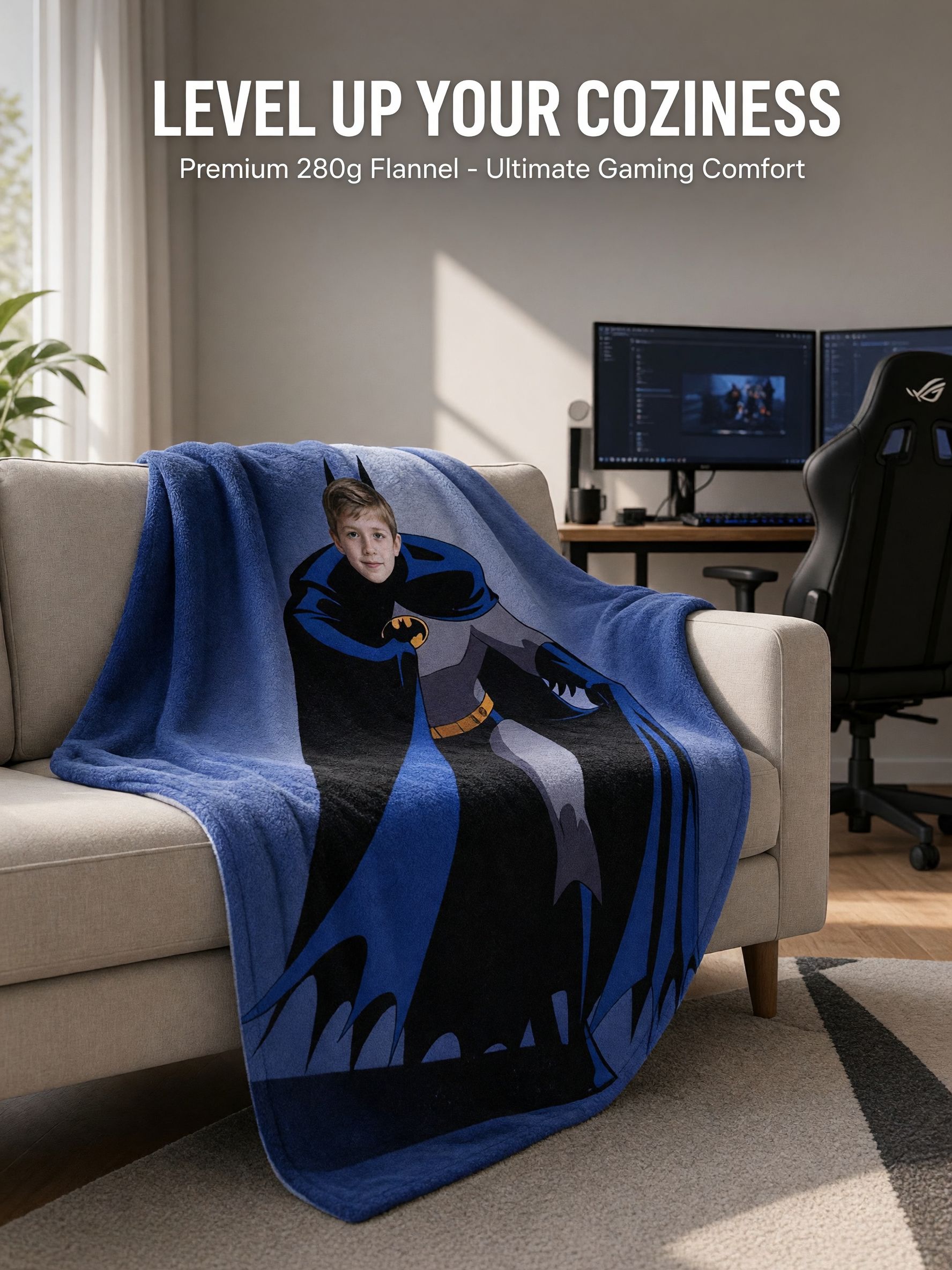 Personalized Superhero Face Photo Flannel Throw Blanket Custom Soft Fleece Bed Couch Quilt Unique Gift for Kids