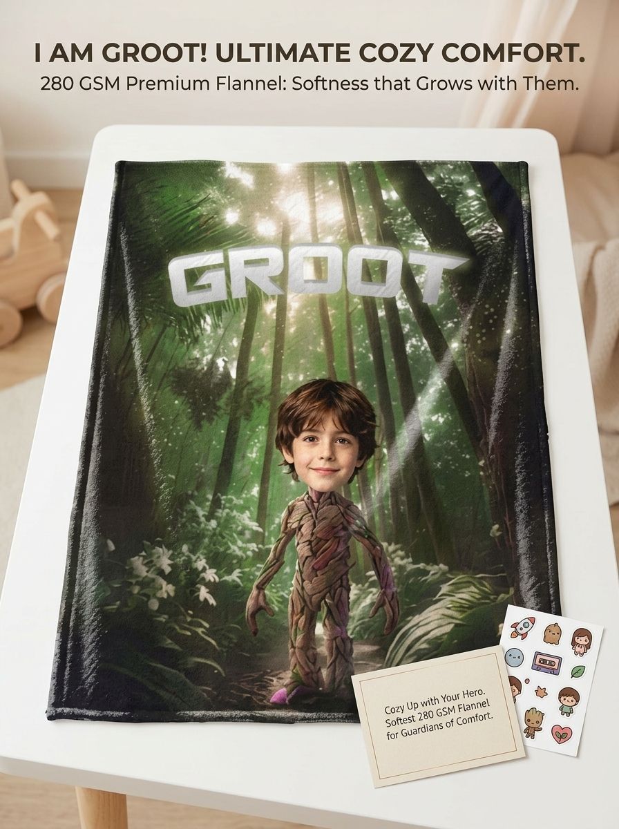 Personalized Photo Face Flannel Blanket Custom Forest Superhero Character Throw Soft Anti Pilling Bed Sofa Fleece Gift