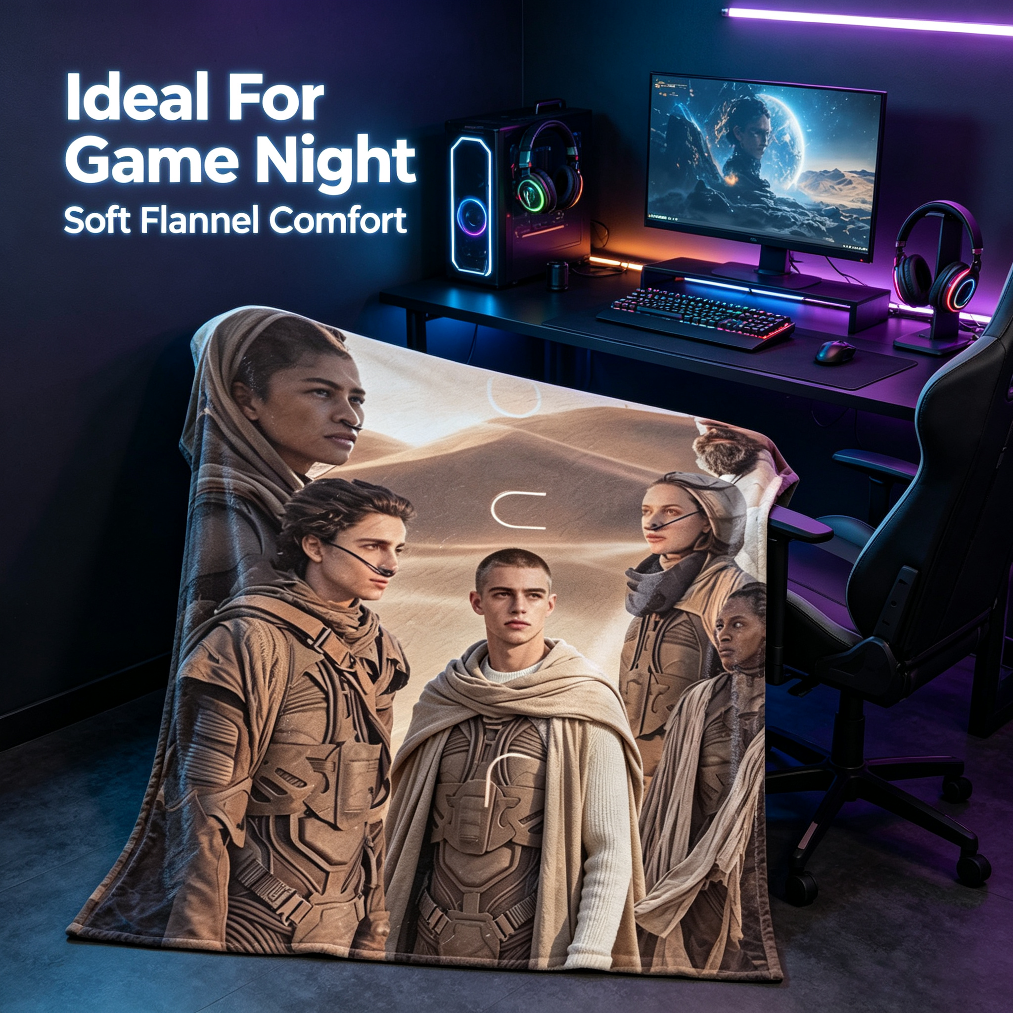 Custom Face Blanket Dune Movie Characters Flannel Blanket Desert Adventure Theme Gift for Fans and Collectors