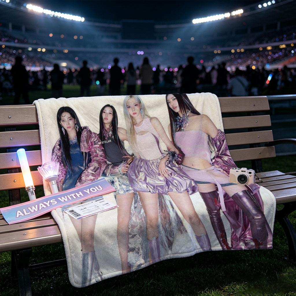 AESPA Group Pose in Futuristic Fashion Against White Background - Blankets