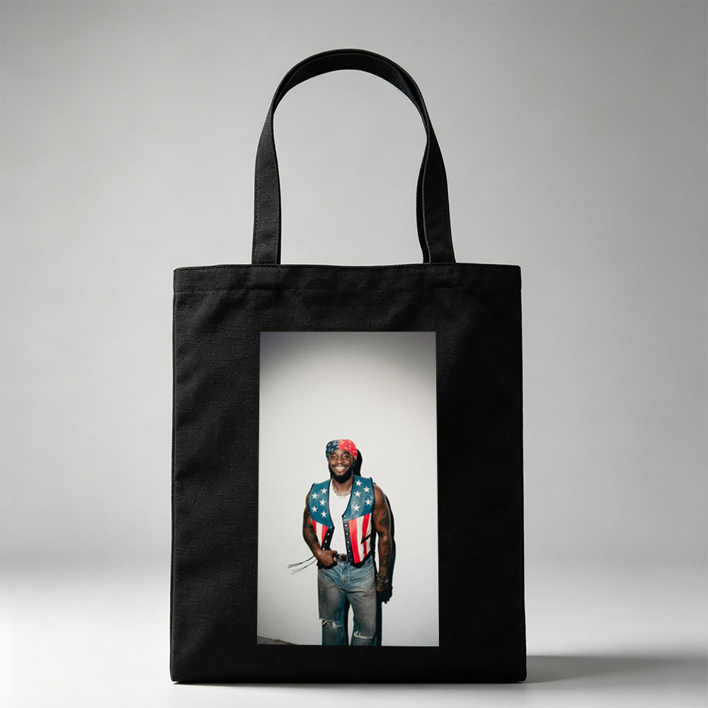 T-Pain in Patriotic Vest and Bandana, Standing Confidently Against a Plain Background - Canvas tote bags