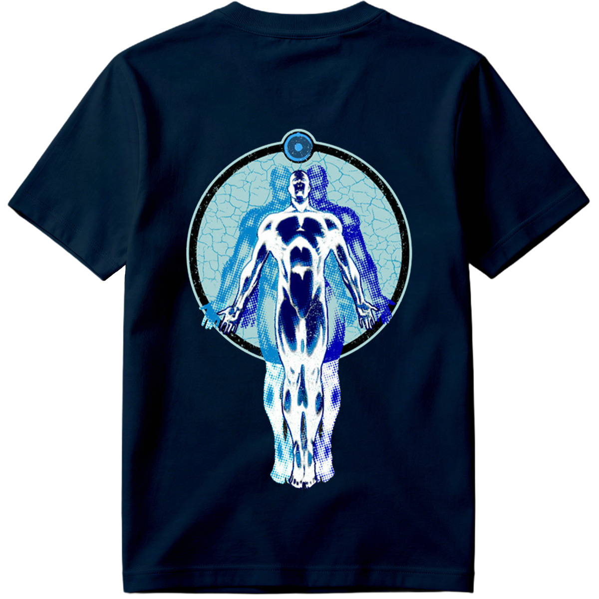 Blue Human Figure in Circular Frame - Tee