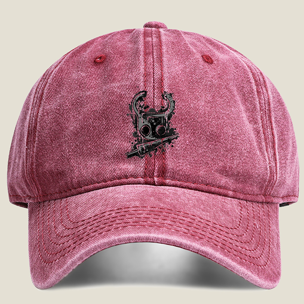 Gas Mask with Horns and Knife - Washed Denim - Baseball Cap