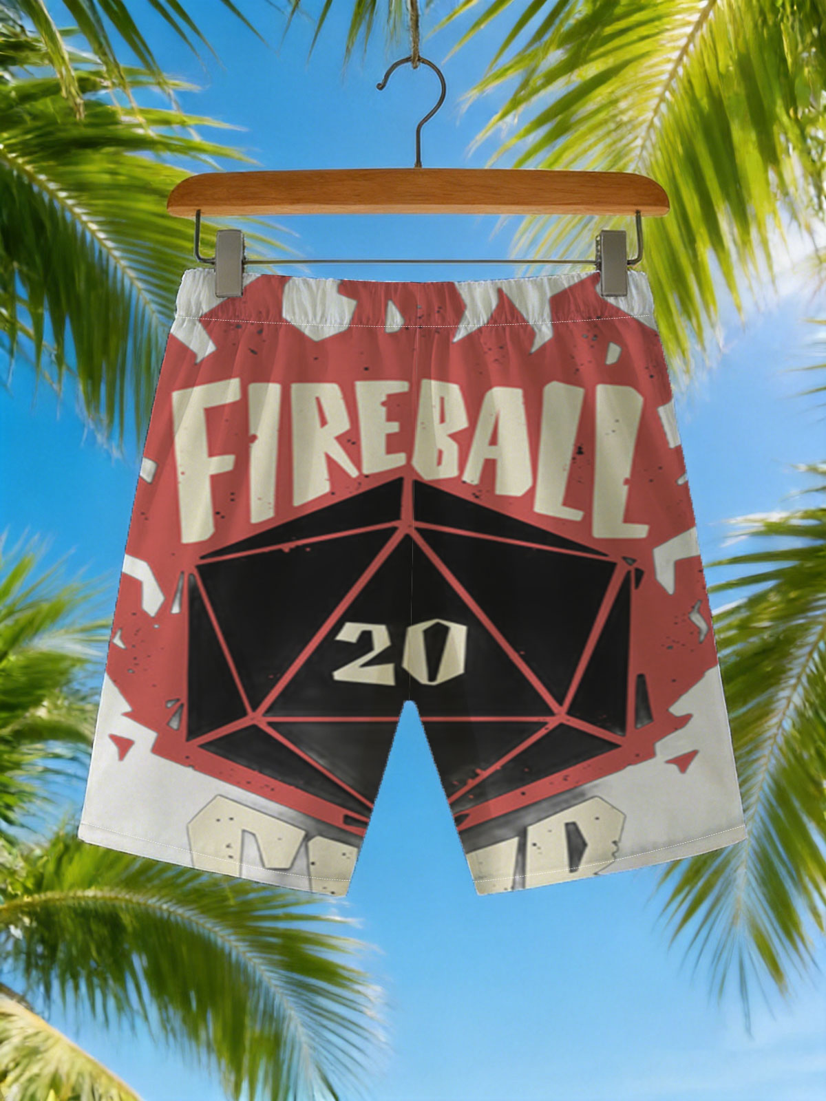 Fireball Club: D20 Dice with Fiery Design -  Beach shorts
