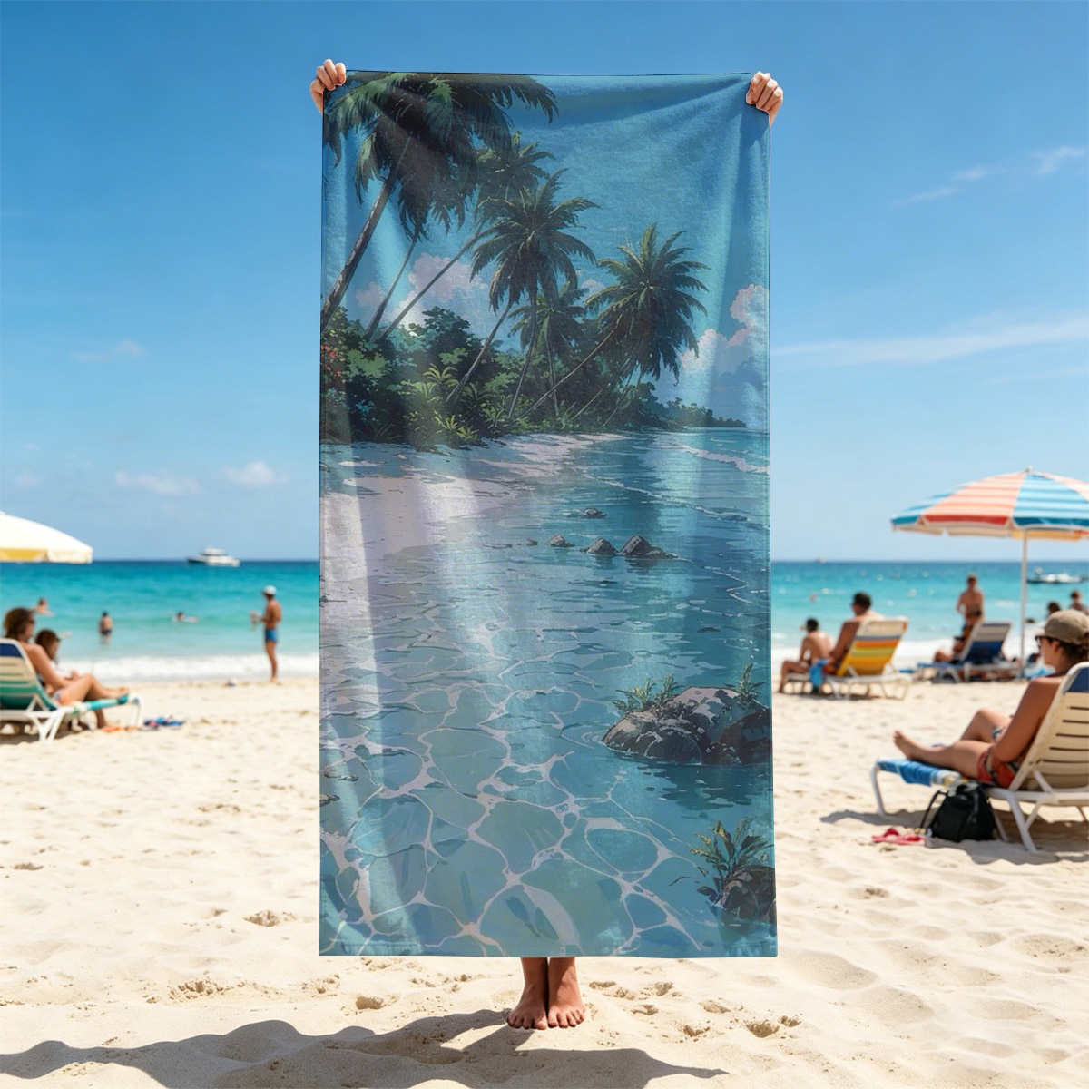 Serene Tropical Beach with Palm Trees and Crystal Clear Water - Beach towels