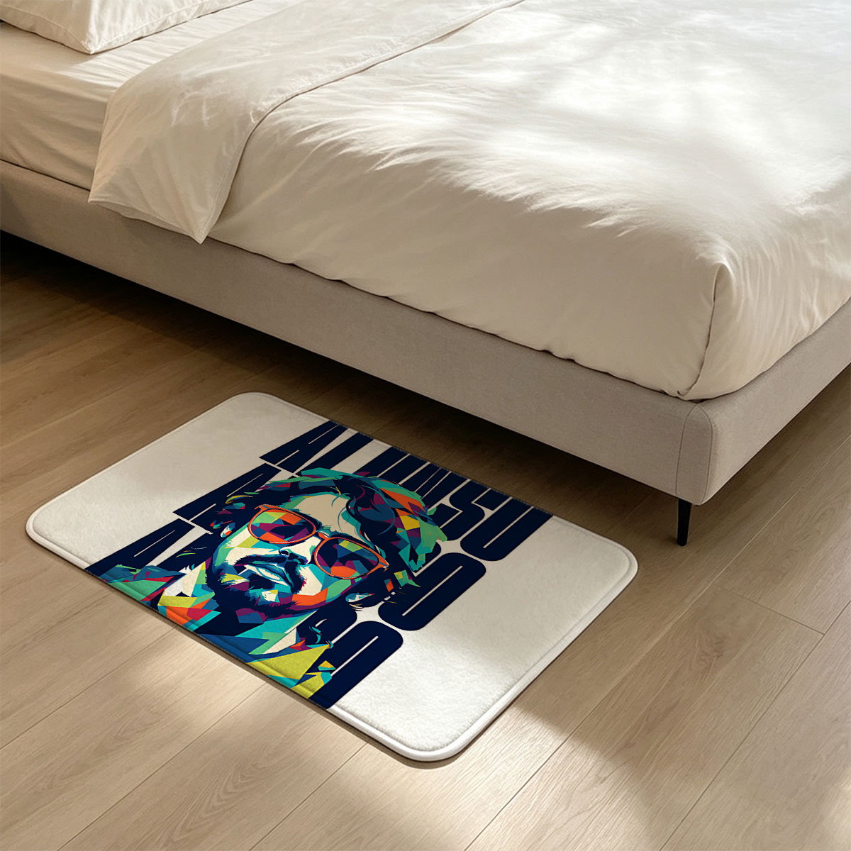 Alonso: Colorful Pop Art Portrait of a Man with Sunglasses - Flannel floor mat