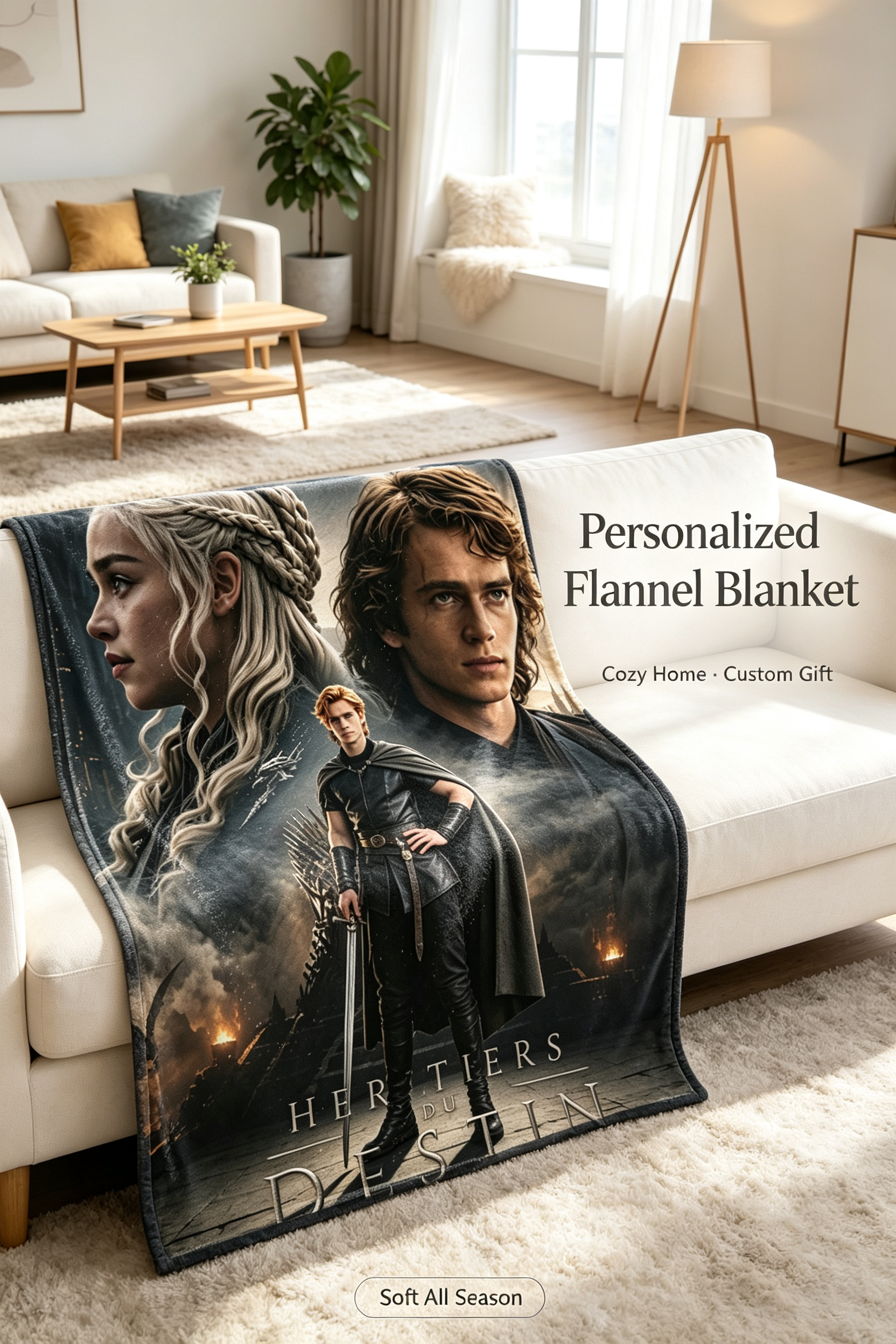 Custom Face Blanket - House of the Dragon Inspired Flannel Blanket for Fans of Game of Thrones - Perfect for Couch, Bed, or as a Unique Gift or Giveaway