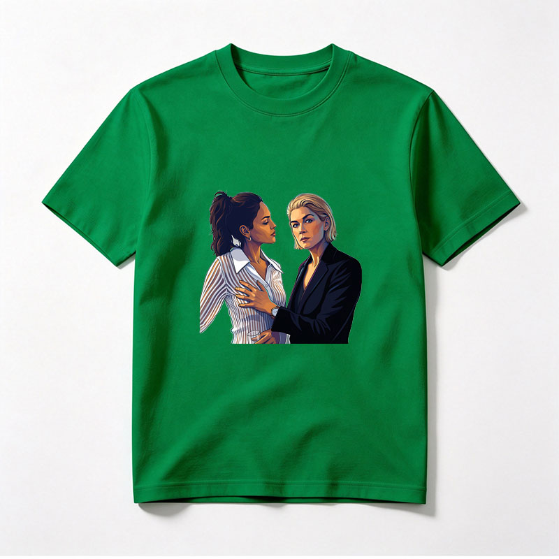 Two Women in Formal Attire Sharing an Intimate Moment - Tee