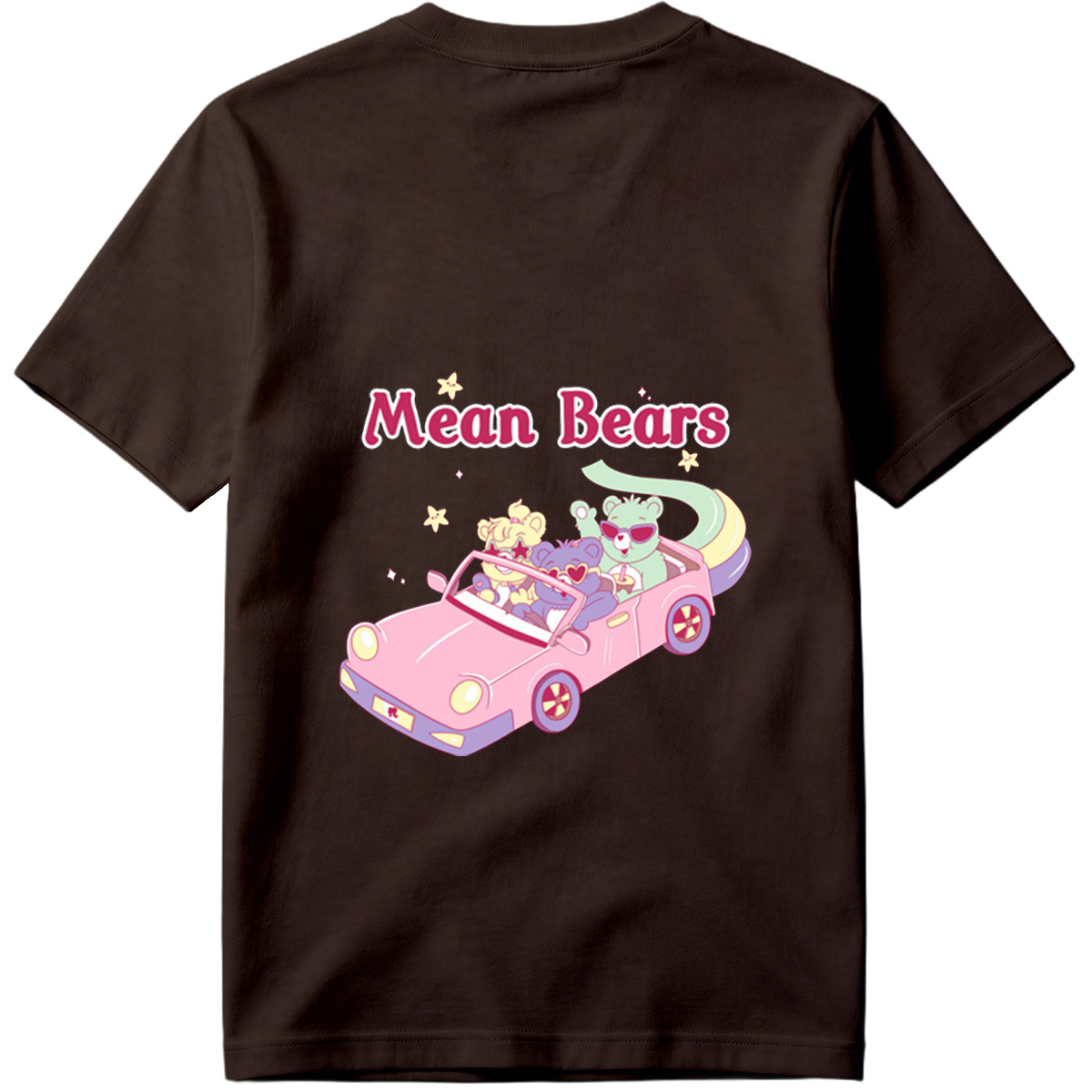 Mean Bears in a Pink Car with Three Cute Characters - Tee