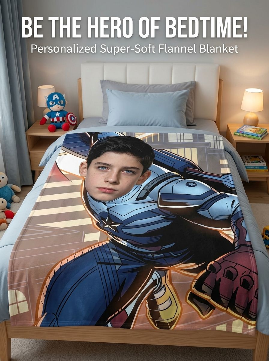 Personalized Custom Face Superhero Flannel Fleece Blanket Ultra Soft Lightweight Anti Pilling Throw for Couch and Bed