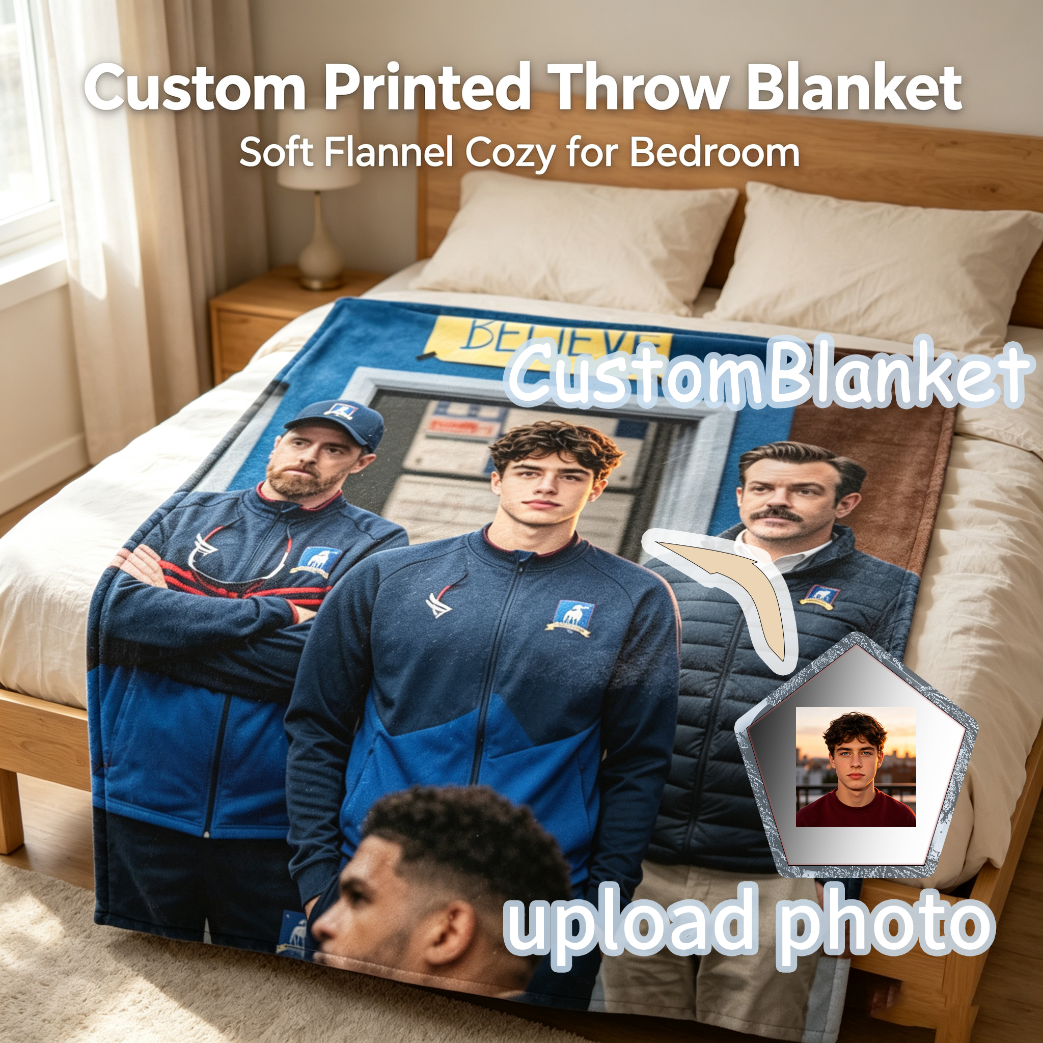 Custom Face Blanket Featuring Belief Team Portrait Flannel Blanket for Cozy Home Use and Perfect Gift or Giveaway