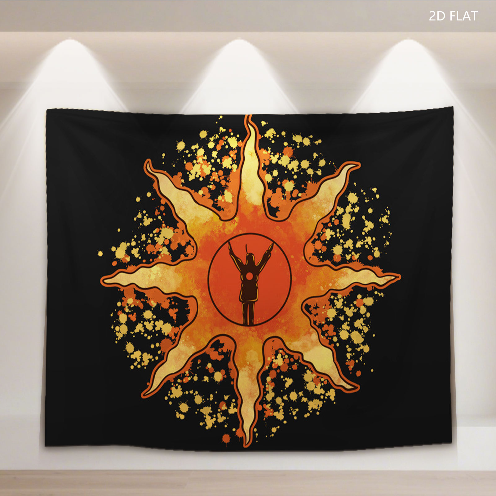 Sunburst Warrior: Silhouette in Radiant Flame - Tapestry