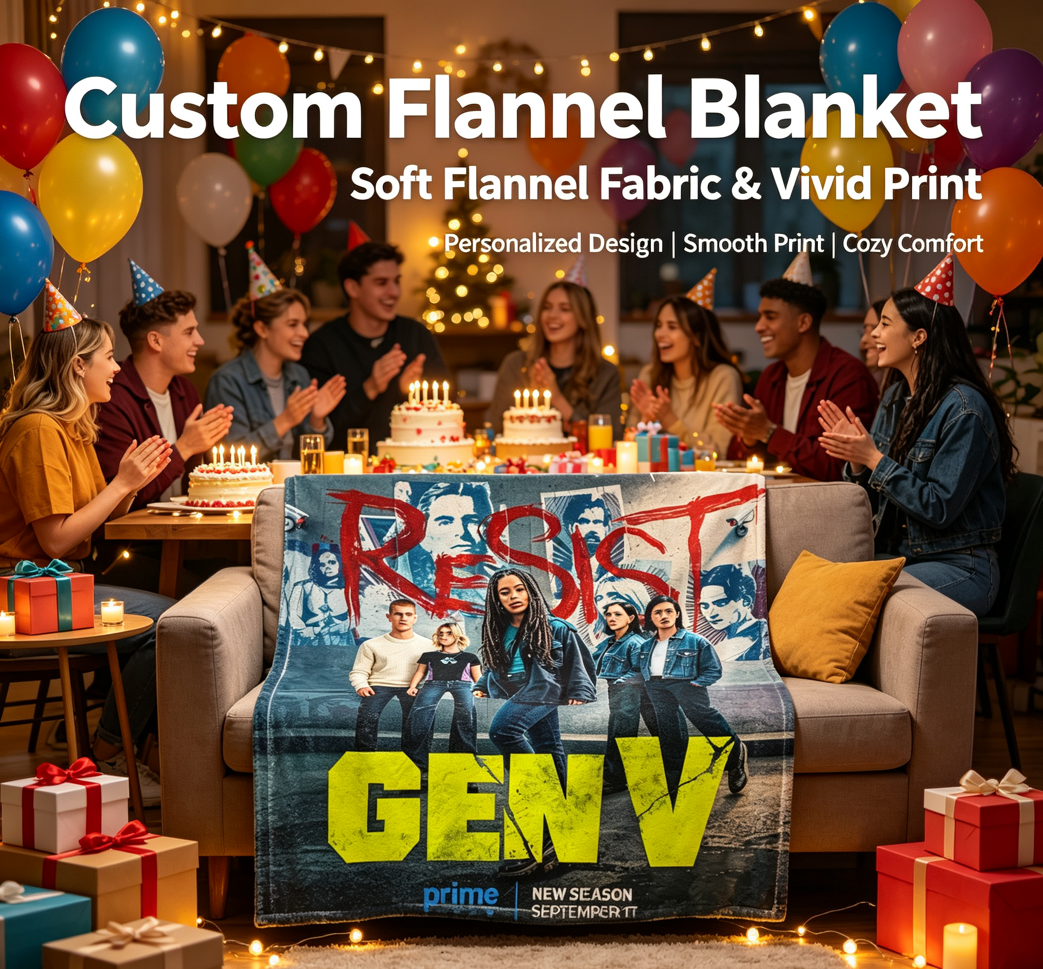 Custom Face Blanket The Boys Gen V Flannel Blanket Superhero Series Fan Gift for Home or Travel Cozy Comfortable Throw Blanket Perfect for Fans of Amazon Prime TV Show