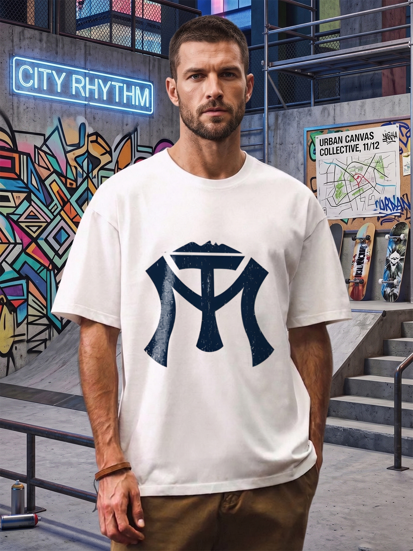 Men's Printed T-Shirt with Vintage Style Letter M Logo Design Casual Round Neck Summer Lightweight Breathable Short Sleeve T-Shirt for Everyday Wear, Outdoor Activities, and Urban Fashion Lovers