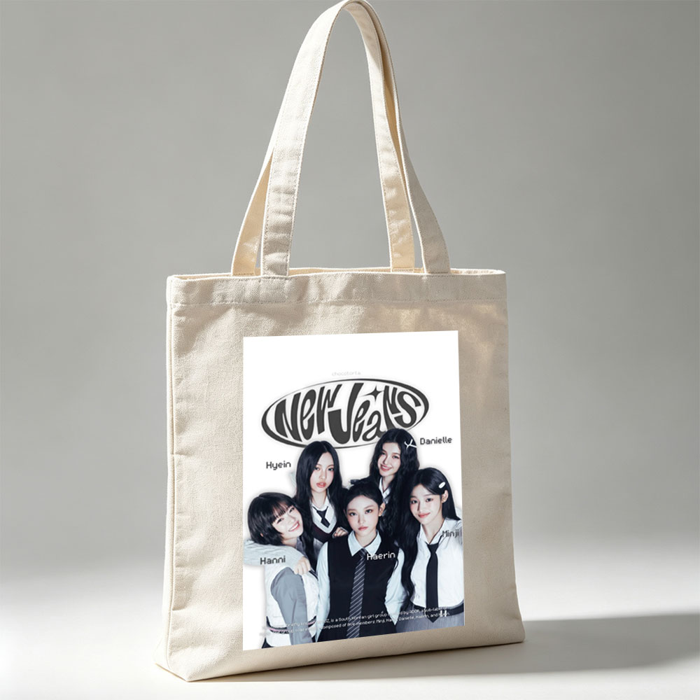 NewJeans Group Photo in School Uniforms Featuring Hanni, Hyein, Haerin, Danielle, and Minji - Canvas tote bags
