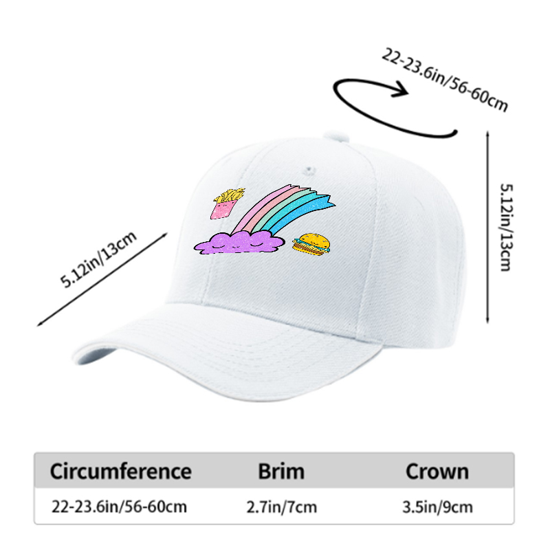 Unisex Classic Sandwich Hat with Kawaii Rainbow Cloud, Happy Burger & Fries Print – Perfect for Casual Outings, Festivals, and Daily Wear – Ideal for Teens and Young Adults Loving Fun Food-Themed Fashion
