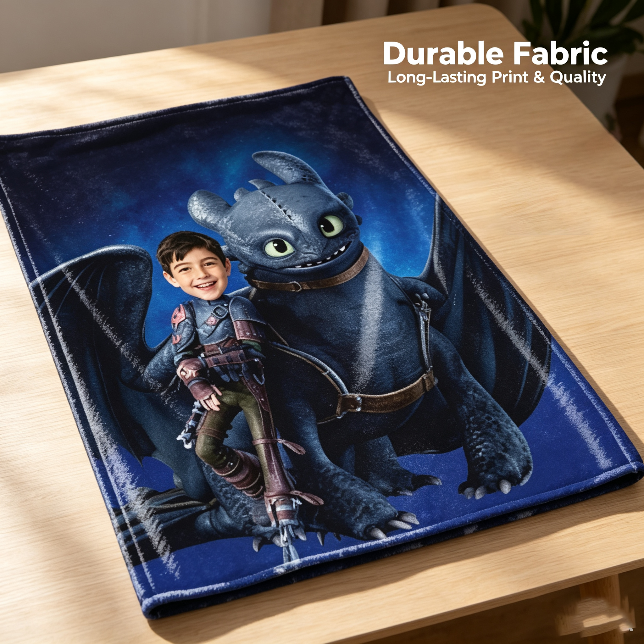 How to Train Your Dragon Toothless Personalized Photo Blanket, Custom Picture Fleece Blanket for Kids Birthday Gift
